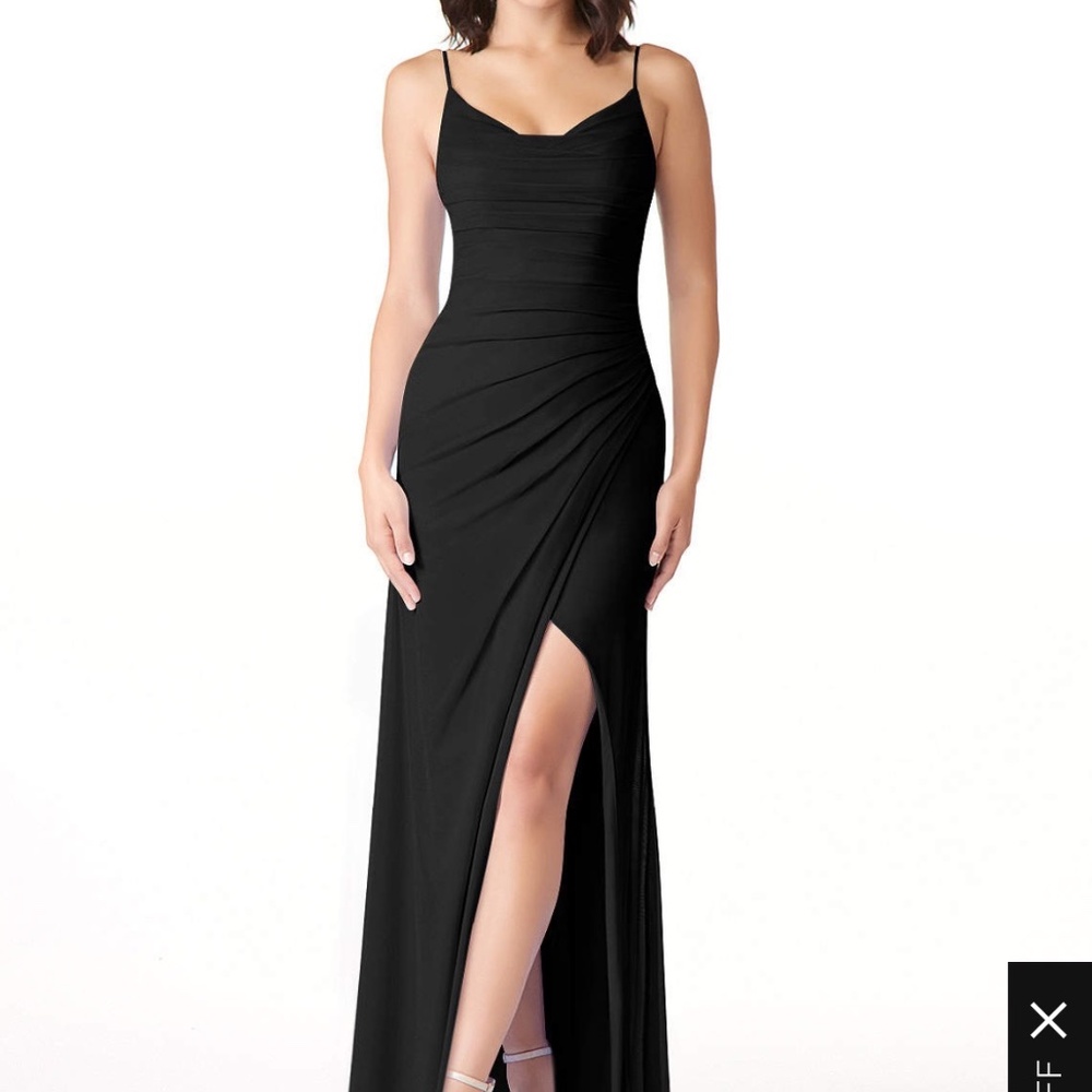 Azazie Deandra Mermaid Pleated Mesh Floor-Length Dress in Black